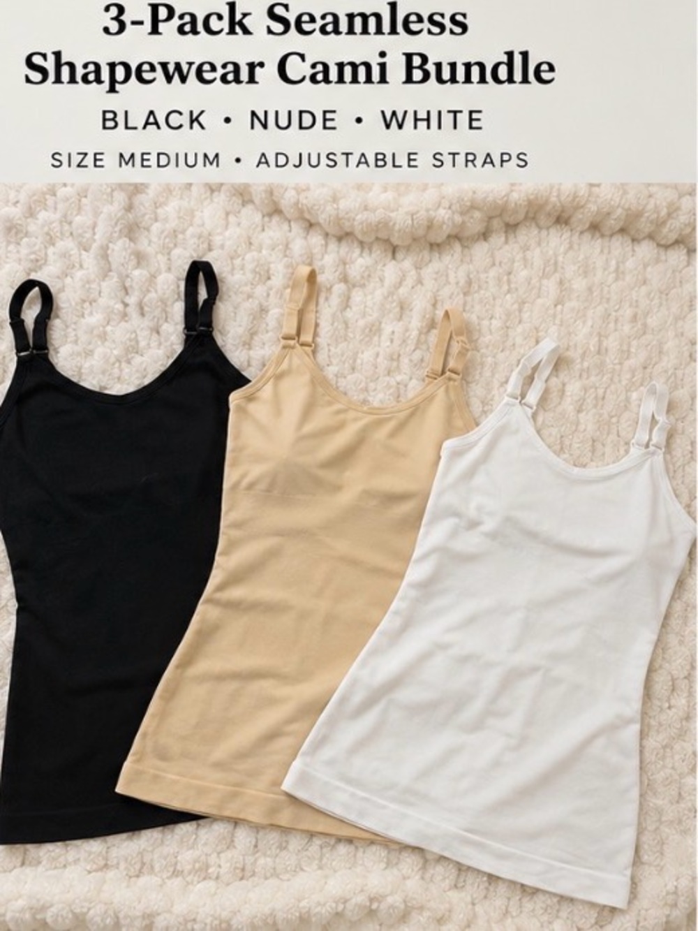 3-Pack Seamless Shapewear Cami Bundle - Black, Nude, White